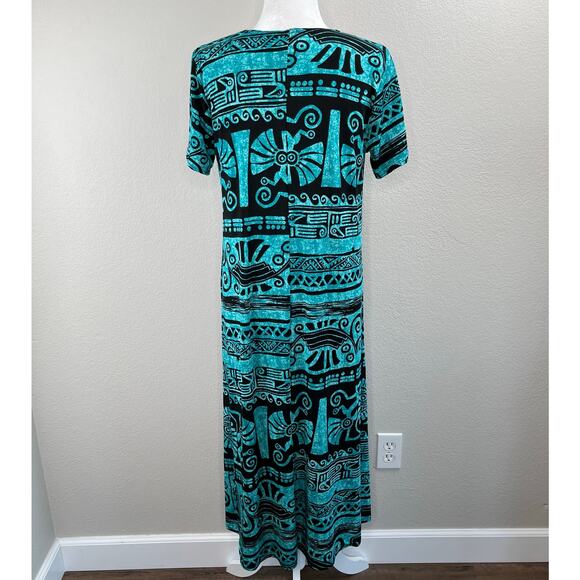 Jostar Aqua Black Aztec Tribal Pullover Short Sleeve Midi T-Shirt Dress Small - Picture 14 of 15